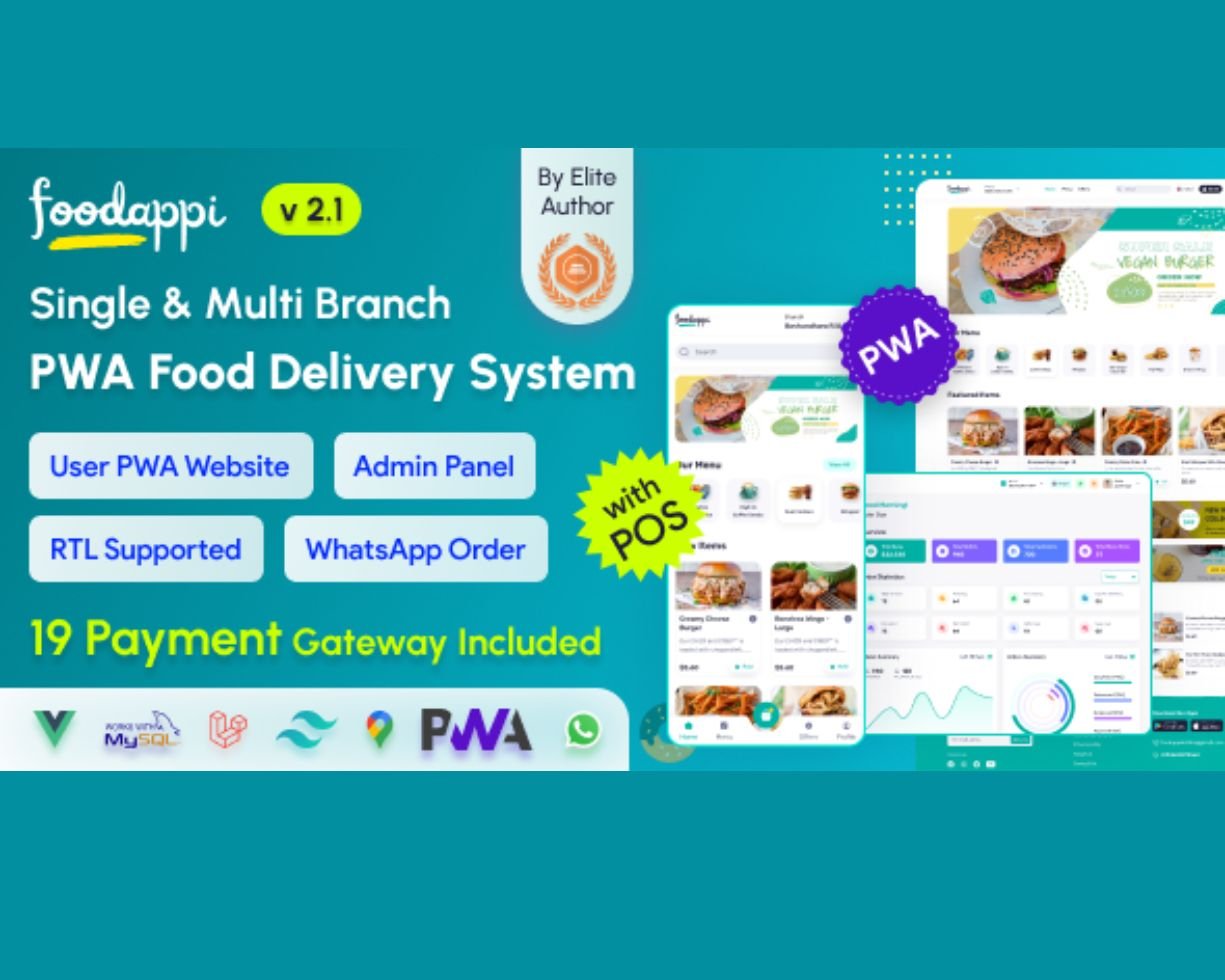 FoodAppi - PWA Food Delivery System and WhatsApp Menu Ordering with Admin Panel | Restaurant POS