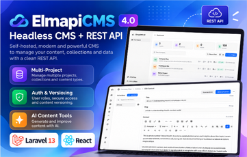 ElmapiCMS 4.0 - Self-Hosted Headless CMS with REST API - Laravel 13 & React Admin Panel